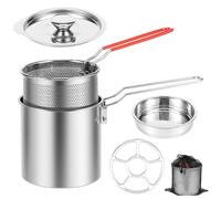 Mini Friteuse en 304 Acier Inoxydable avec Couvercle et Passoire, Friteuse 1 Personne avec Panier et Poignée Amovible, Petite Friteuse à Economie Japonais pour Frites, Poisson, Aile de Poulet(2)