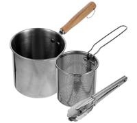 Mini Friteuse en Acier Inoxydable 304 avec Panier et Pince Intégrés | Moulage Monobloc Robuste, Poignée Ergonomique, Finition Polie Lisse, pour Cuisson sur Plaque, Nouilles ou Steak à Maison