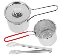 Mini Friteuse en Acier Inoxydable avec Pince, Pot Profond la Cuisine | Léger, Poignée Ergonomique, Surface Peu Tachante, Usage Simple, Argenté, pour Tempura et Frites