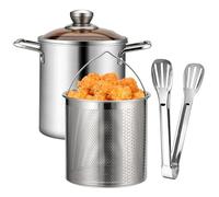 Mini friteuse, friteuse avec panier 3,2 Qt, marmite à frire avec panier, couvercle et pinces, marmite en acier inoxydable pour pâtes, spaghettis, œufs durs, crevettes, frites