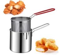 Mini friteuse, marmite en acier inoxydable avec poignée anti-brûlure, poêle avec panier, for tempura, frites, poisson et poulet