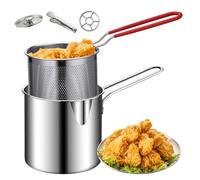 Mini friteuse, marmite en acier inoxydable avec poignée anti-brûlure, poêle avec panier, mini pour chips tempura, frites, poisson et poulet.