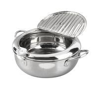 Mini Friteuse, Poêle Tempura de Style Japonais avec Thermomètre, Poêle à Frire en Acier Inoxydable avec Poignée Froide Compatible avec Cuisinière à Gaz, Cuisinière à Induction (Grande taille 24cm)