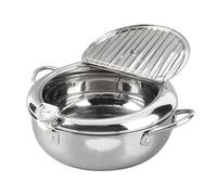 Mini Friteuse, Poêle Tempura de Style Japonais avec Thermomètre, Poêle à Frire en Acier Inoxydable avec Poignée Froide Compatible avec Cuisinière à Gaz, Cuisinière à Induction (Grande taille 24cm)