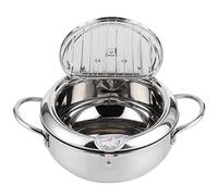 Mini Friteuse, Poêle Tempura de Style Japonais avec Thermomètre, Poêle à Frire en Acier Inoxydable avec Poignée Froide Compatible avec Cuisinière à Gaz, Cuisinière à Induction (Petite taille 20cm)