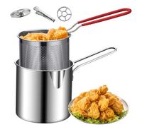 Mini Fryer Deef, casserole de friteuse en acier inoxydable avec poignée anti-scalding, poêle avec panier, mini pour les copeaux de tempura, les frites, le poisson et le poulet petit