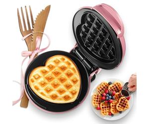 Mini Gaufrier En Forme De Cœur, Petit Appareil À Gaufres Antiadhésif 10 Cm, 350W Chauffage Rapide, Gaufrier Compact Et Portable Pour Enfants Famille Et Célibataires, Rose