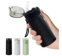 Mini Gourde Isotherme, 150ml Petite Bouteille Isotherme, Paille à Ouverture Une Main & 100% Étanche, Flask Facile à Transporter pour Boissons Chaudes et Froides (Noir)
