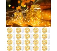 Mini guirlande lumineuse à piles, bande fine d'1 mètre avec 20 micro-ampoules LED, lot de 20, alimentée par piles boutons, pour usage intérieur, lumières de Noël blanc chaud, calendrier de l'Avent