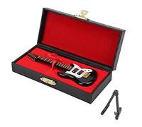 Mini Guitar Model | Desktop Ornament & Photo Prop with Stand | Plastic & Wood Musical Instrument for Shelf/Desk/Collection | Includes Storage Box