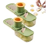 Mini hachoir à ail, 3 en 1, mini trancheuse manuelle pour légumes, mandoline avec récipient, pour broyer, trancher et déchiqueter (vert x 2)