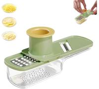 Mini hachoir à ail et mandoline - Hachoir à légumes 3 en 1 avec récipient et protection de sécurité, râpe à gingembre portable et outil de coupe pour cuisine, camping et pique-nique (vert)