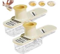 Mini hachoir à ail et mandoline - Hachoir à légumes 3 en 1 avec récipient et protection de sécurité, râpe à gingembre portable et outil de coupe pour cuisine, camping et pique-nique (vert) (2 x blanc)