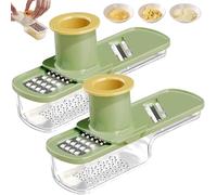 Mini hachoir à ail et mandoline - Hachoir à légumes 3 en 1 avec récipient et protection de sécurité, râpe à gingembre portable et outil de coupe pour cuisine, camping et pique-nique (vert)