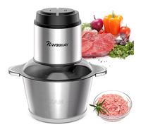 Mini Hachoir Électrique 300 W 2 L en Acier inoxydable 2 Réglages de Vitesse | Mixeur Multifonction Facile à nettoyer avec Bol amovible et 4 Lames à Double Niveau pour Viande Légumes Oignon et Fruits