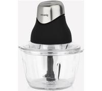 H.Koenig Mini Hachoir Electrique Noir mat chrome LEO8 Résistant Bol Verre Gradué 1L Lames Inox, Facile d'utilisation, Légumes, Viande, Epices, Fruits Secs, Couvercle de conservation