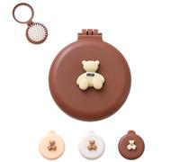 Mini Hair Brush with Mirror, Round Folding Pocket Comb -Mini Travel Hair Brush with Mirror Small Portable Pocket Massage Comb Detangles for Women (Brown)