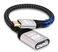 Mini HDMI vers HDMI,Mini HDMI Adaptateur 4K@60HZ 1080P Tresse en nylon Prend en charge Ethernet,UHD,3D,HDR,ARC,mini HDMI vers HDMI Compatible avec Nikon D7100 Canon EOS RP/R,Raspberry Pi Zero/Zero W