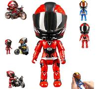 Mini héros de moto transformant les ornements avec des coureurs cachés à l'intérieur, figurine d'action de casque de moto avec articulations mobiles, se replie à plat pour le rangement à l'intérieur