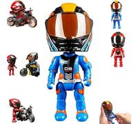 Mini héros de moto transformant les ornements avec des coureurs cachés à l'intérieur, figurine d'action de casque de moto avec articulations mobiles, se replie à plat pour le rangement à l'intérieur