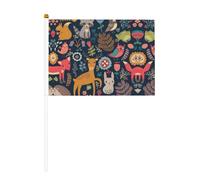 Mini hibou, lapin, oiseau, renard, drapeaux à main 14 x 20,8 cm | 100 % polyester résistant à la déchirure, couleurs vives qui ne se décolorent pas, lot de 6/10, mât réutilisable de 30 cm