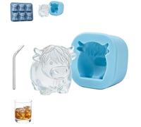 Mini Highland Cow Ice Cube Mold, Funny 3D Cute Highland Cow Silicone Ice Cube Tray, for Whiskey,Cocktails, Beer & Drinks, Novelty Cow Easter Molds Perfect Gifts for Friends (A)