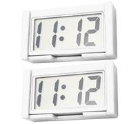 Mini horloge numérique 2 pièces petite horloge de voiture petite numérique avec grand écran LCD clair fonctionnant sur batterie autocollant tableau de bord temps pour auto voiture et camion blan