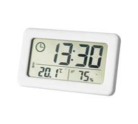 Mini Horloge Numérique Électronique Température Et Humidité,Horloge De Bureau Portable,Thermomètre Et Hygromètre,Alimenté Par Batterie 12/24H.Blanc.