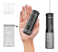 Mini hydropulseur portable sans fil : 5 modes de fil dentaire avec réservoir d'eau télescopique, 6 embouts, irrigateur buccal étanche IPX7 pour le nettoyage des dents, orthodontique, soins dentaires
