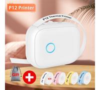 Mini-imprimante d'étiquettes Portable P12,avec adhésif,papier autocollant P12,similaire à Marklife P12 P15 DELI Q2,d'étiquettes,bricolage - Type 4Roll Printer Set 2