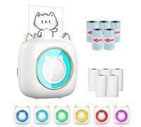 Mini Imprimante Photo avec lumière LED, Imprimante Thermique Portable avec 10 Rouleaux de Papier Thermique, Impression de reçus, Petite Imprimante sans encre pour Liste de Notes Photo, Mémo (Blanc)