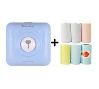 Mini imprimante photo thermiquea6 bluetooth pour téléphone portable avec 6 rouleaux de papier d'impression -bleu