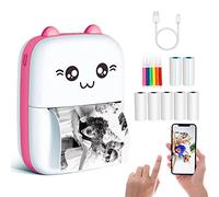 Mini imprimante portable thermique de poche avec 7 rouleaux de papier - Imprimante intelligente Bluetooth sans fil pour photos, reçus de bureau, étiquettes, codes QR, impression sans encre