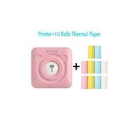 Mini imprimante thermique Bluetooth portable avec 10 rouleaux de papier d'impression - Rose