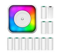 Mini imprimante thermique multifonction portable avec lumière RVB - Impression instantanée sans encre - Connexion BT pour smartphone - Avec 1 rouleau de papier thermique de 57 mm + 10 feuilles