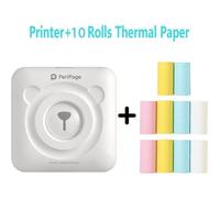 Mini imprimante thermique Peripage Bluetooth portable avec 10 rouleaux de papier d'impression - Blanc