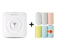 Mini imprimante thermique Peripage Bluetooth portable avec 6 rouleaux de papier d'impression - Blanc