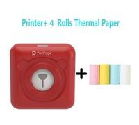 Mini imprimante thermique portable Bluetooth 58 mm avec 4 rouleaux de papier d'impression -rouge