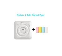 Mini imprimante thermique portable Bluetooth 58 mm avec 4 rouleaux de papier d'impression -blanc