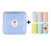 Mini imprimante thermiqueA6 Bluetooth pour téléphone portable avec 6 rouleaux de papier d'impression -Bleu