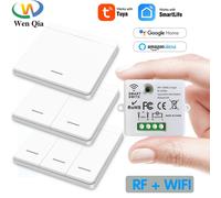Mini Interrupteur sans fil Mural Connecté WiFi RF 433MHz Commutateur Avec Minuterie, Module Relais, Bouton Poussoir, Compatible Avec Tuya Smart Life, Google Home, Alexa, DIY 3R 2W
