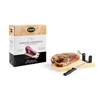 MINI JAMBON IBÉRIQUE 50% race ibérique avec mini griffe et couteau. Aprox. 1 kg. Plus de 24 mois d'affinage.