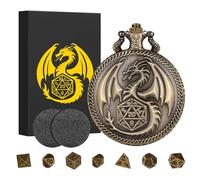 Mini Jeu de Dés DND, avec Coquille de Montre de Poche Dragon Sculpté Steampunk, 7 Dés Polyédriques en Métal pour D&D, Cadeaux de DND avec Boîte Cadeau, Accessoires de Jeux de Rôle, Bronze