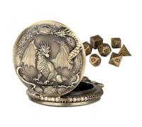 Mini Jeu de dés - Montre de Poche à Motif Dragon avec Jeu de dés en métal de 7 pièces | Mini pour Jeux de rôle Accessoires de Jeux de société en de Zinc Fait à la Main idée Cadeau fantaisi