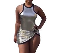 Mini jupe 2026 pour femmes, printemps et été, sans manches, couleur vive, ensemble deux pièces, Argenté., M