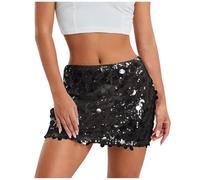 Mini Jupe a Paillettes Femme Jupe Danse du Ventre Costume Danse Latine avec Taille élastique Jupes de Carnaval à Sequins Taille Haute Jupes de Soirée Bal pour Danse Soirée Bar Fête Carnaval