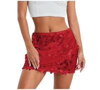 Mini Jupe a Paillettes Femme Jupe Danse du Ventre Costume Danse Latine avec Taille élastique Jupes de Carnaval à Sequins Taille Haute Jupes de Soirée Bal pour Danse Soirée Bar Fête Carnaval