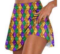 Mini jupe à paillettes pour femme - Taille élastique - Courte - Jupe à paillettes - Tenue du Nouvel An - Mini jupe avec design imprimé - Double couche - Coupe décontractée - Taille élastique pour les