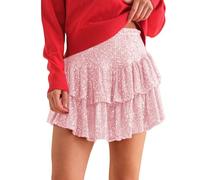 Mini jupe à paillettes pour femme - Taille haute - Jupe de carnaval - Jupon à sequins - Tenue rave - Costume de carnaval des années 50 - Rockabilly - Costume de danse, Rose-a., XS