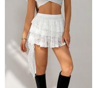 Mini-jupe blanche à taille basse, style vacances, décontractée et sexy, avec ourlet à volants en dentelle et short intégré pour éviter l'exposition, pour femmes grandes Tall XS,Tall S,Tall M,Tall L,Ta